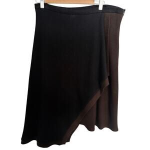 ERMANA US 14 Brown & Black Asymmetrical Knit Skirt Layered Hi-Low EUC